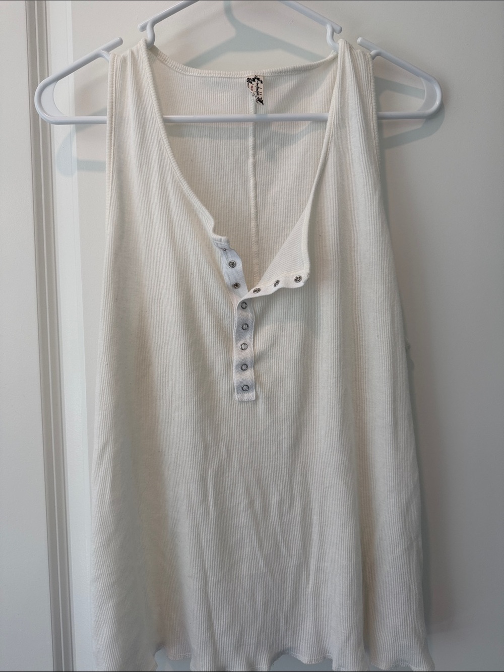 Free People White Ribbed Henley Tank - Button Front Sleeveless